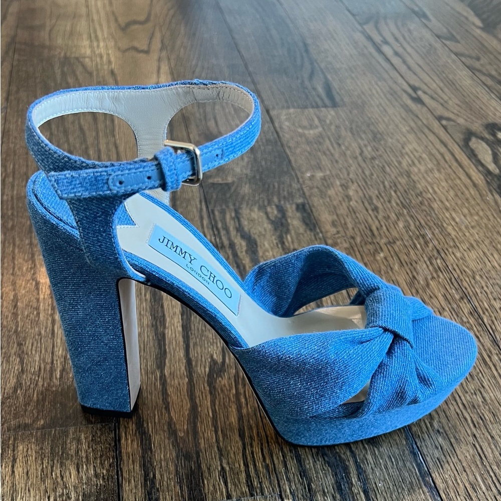 Jimmy Choo- NEVER WORN! Heloise Block Heel Denim Platform Sandals